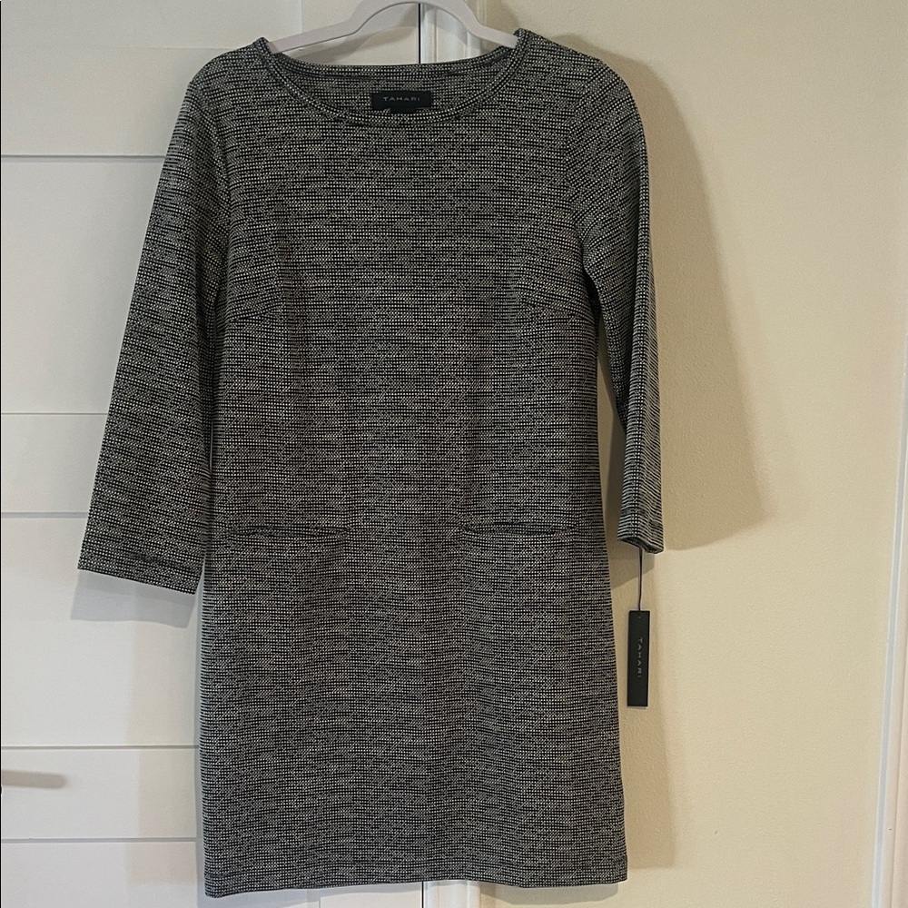 Tahari Black and White 3/4 Sleeve Dress with Pockets Size Small NWT